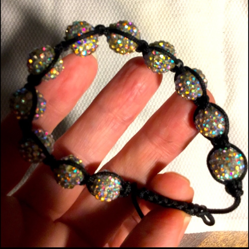 RARE FIND!!  Rhinestone Shamballa Bracelet with Black Cord